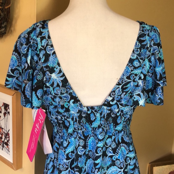 FIT FOR YOU size 16 Floral Scroll Fan V-Neck SMOCKED Ruched Empite Waist $78 NEW - Picture 7 of 15